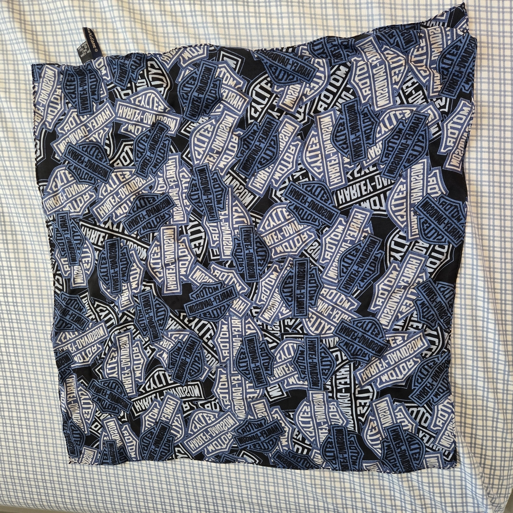 Harley-Davidson Blue and White Casual Silk Scarf Square 25x25